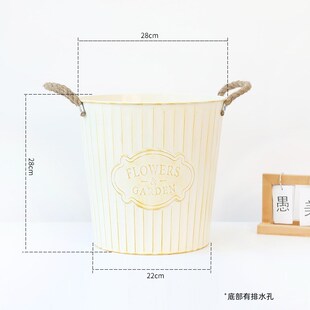 大号宽口径复古白铁皮桶花店鲜花桶干花花器怀旧大铁桶铁花盆收.