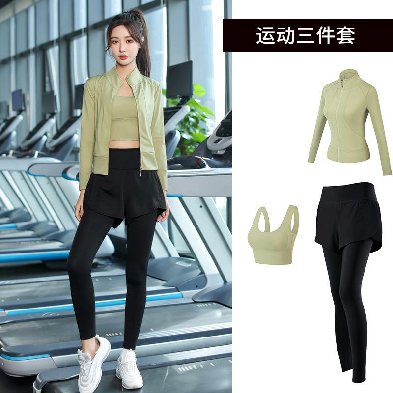 运动套装女户外跑步瑜伽服健身房专业训练速干上衣长袖春季三件套