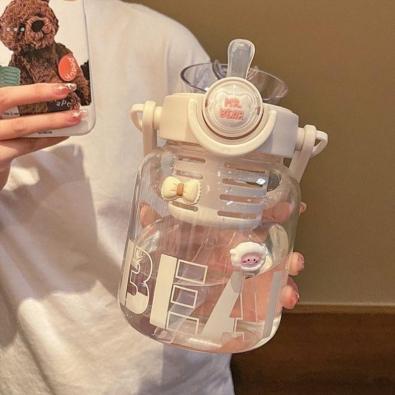 大肚玻璃杯女生高颜值吸管水杯2024新款大容量泡茶水分离杯子夏天