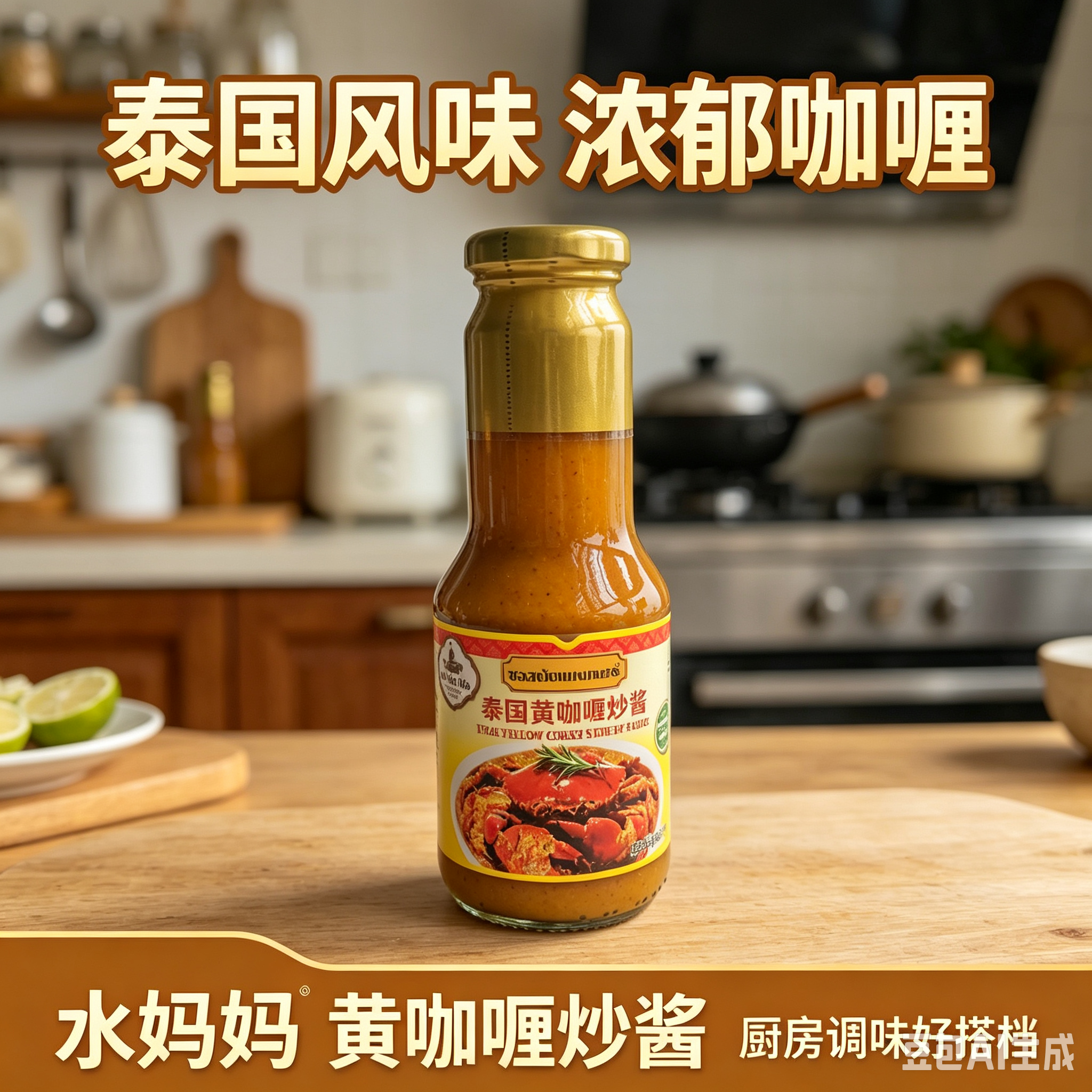 泰国进口水妈妈黄咖喱炒酱330g泰式咖喱蟹饭咖哩鸡咖喱鱼蛋调料