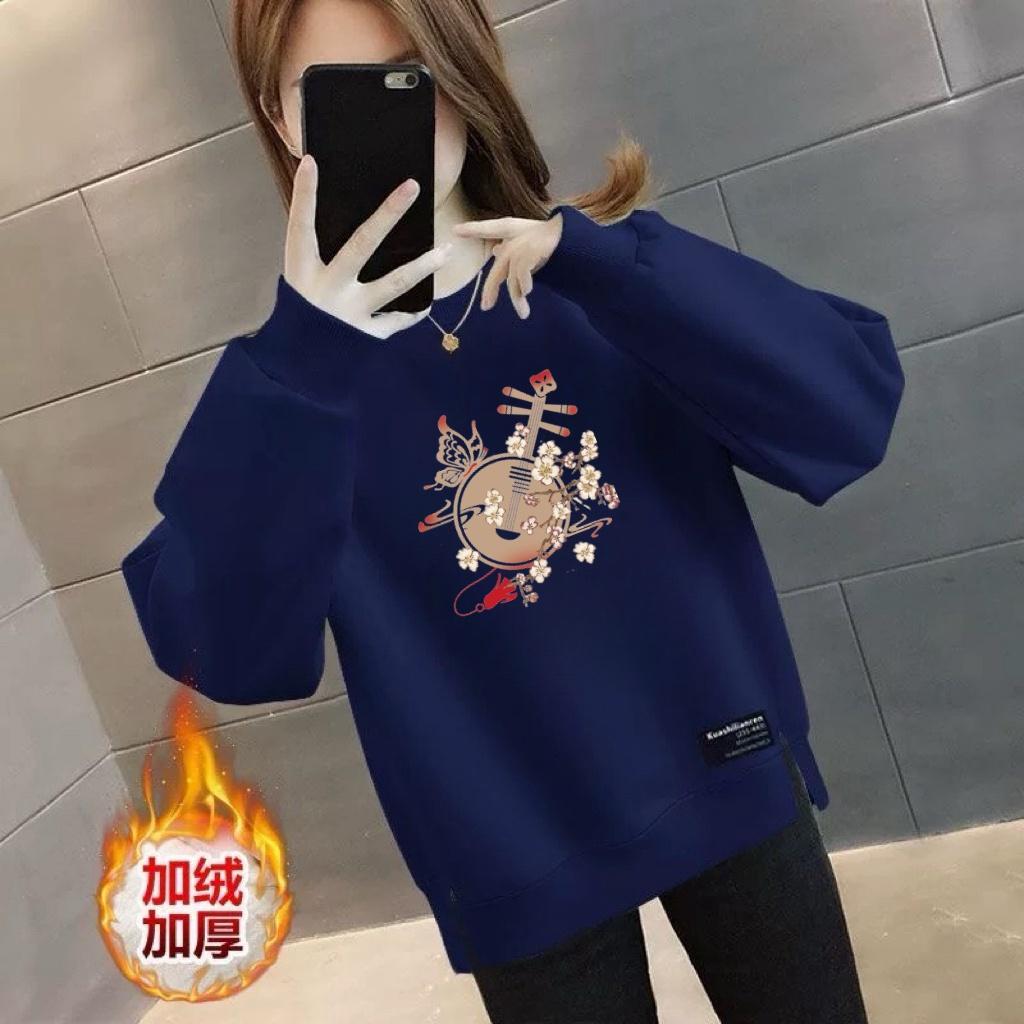 清仓捡漏外贸妈妈装国风无帽卫衣女减龄慵懒风宽松版加绒长袖上衣