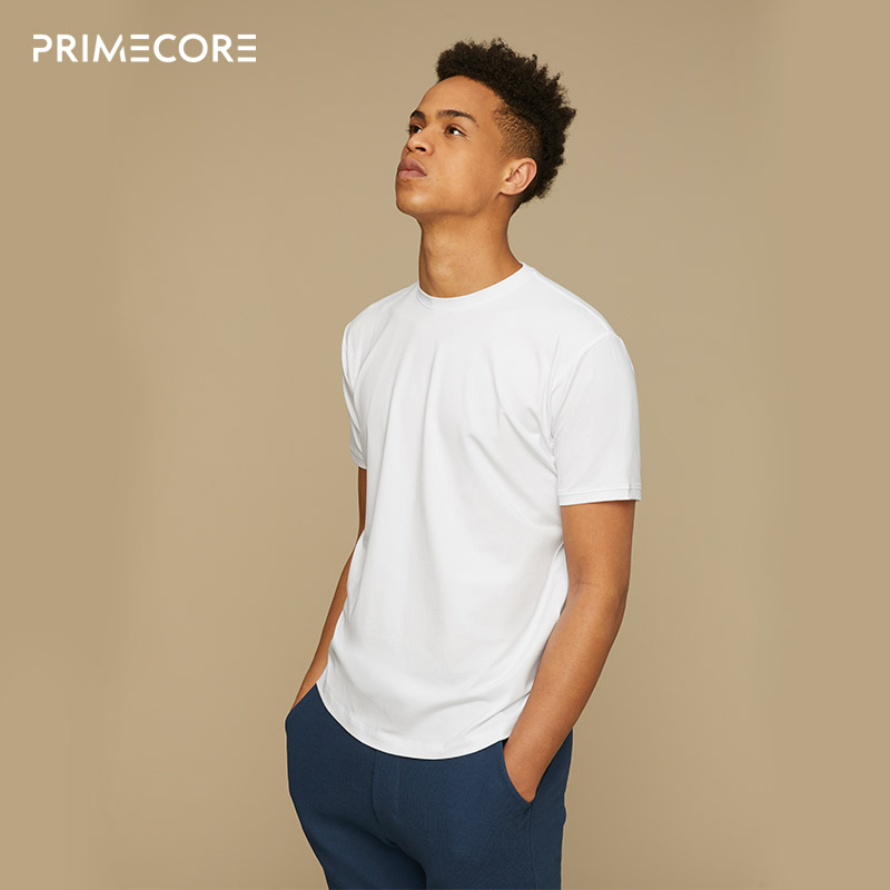 primecore 男士经典款弧度下摆修身t恤