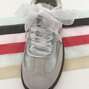 纯色欧根雪纺纱鞋带绳粉宽扁平鞋带绳一双德训帆布鞋 丝绸鞋