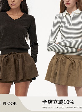 FIRSTFLOOR 480g双面仿麂皮绒复古半身裙裤松紧腰抽绳休闲蓬蓬裙