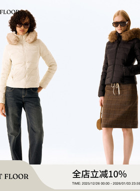 FIRSTFLOOR 可拆卸复古拼接毛领收腰修身保暖轻薄短款排骨羽绒服