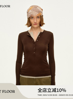 FIRSTFLOOR 天丝假两件撞色收腰修身显瘦亨利领长袖上衣