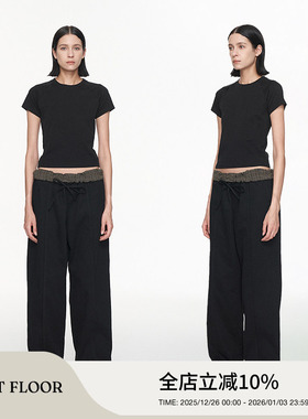 FIRSTFLOOR 撞色拼接腰头两穿洗水直筒工装裤 棕色/黑色