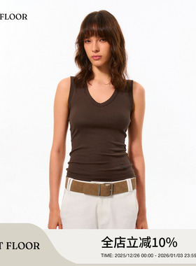 FIRSTFLOOR兰精天丝棉夏季复古设计感凉感V领紧身短款收腰背心女