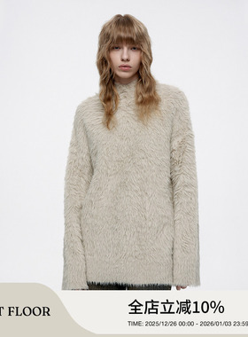FIRSTFLOOR 抓毛堆领连帽毛衣女秋冬宽松慵懒风设计感中长款上衣