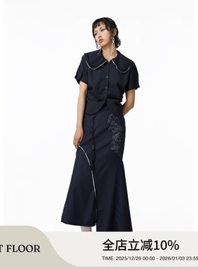 FIRSTFLOOR毛边重工设计娃娃领衬衫原创褶皱不规则泡泡袖大翻领