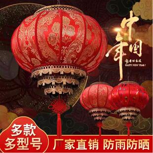 灯笼别墅大门口太阳能免布线农村自建房中式古风圆羊皮高档过新