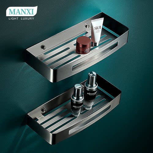 卫生间置物架304不锈钢浴室挂篮厕所洗漱镜前枪灰色收纳架免打孔