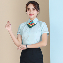 中国邮政工作服衬衫女夏季短袖工装邮储银行新款蓝绿前台制服衬衣