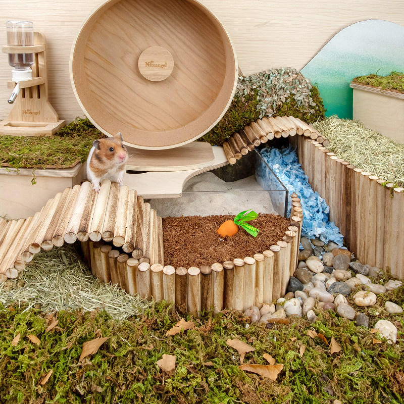 艾特 仓鼠围栏炭烤秋千杨木拱桥笼子造景隔断爬梯躲避屋