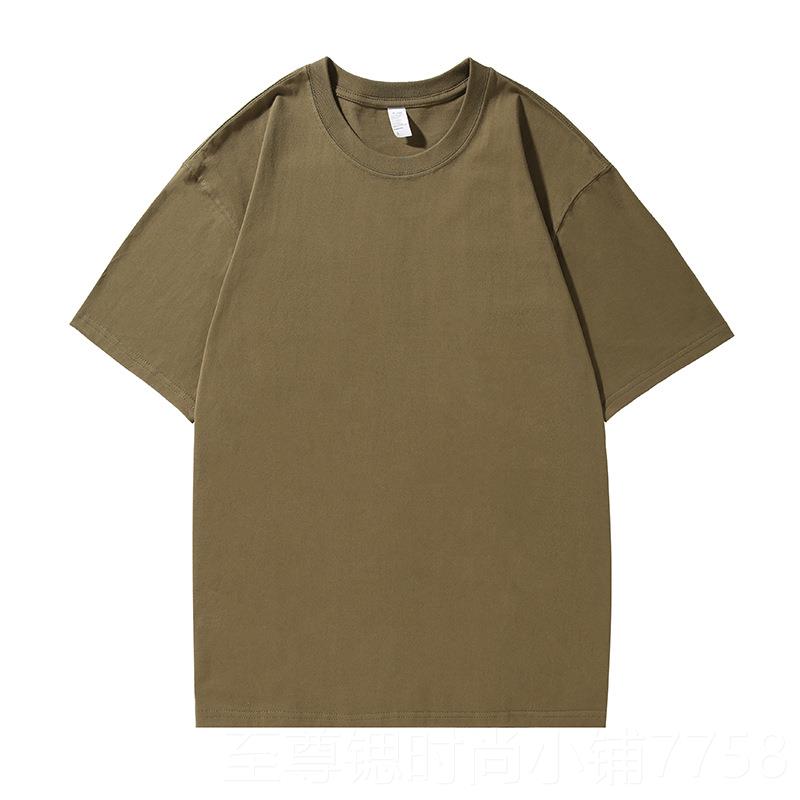 正品重磅2圆70纯棉定制t恤宽松克领男女空白衫来图印I字工作衣服D