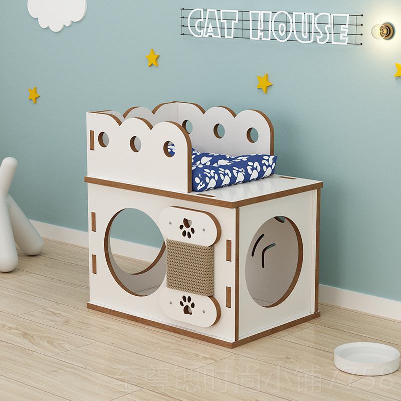 正品猫窝四通用可坐木猫隧道实猫钻洞猫季抓猫别墅猫屋小板型犬宠