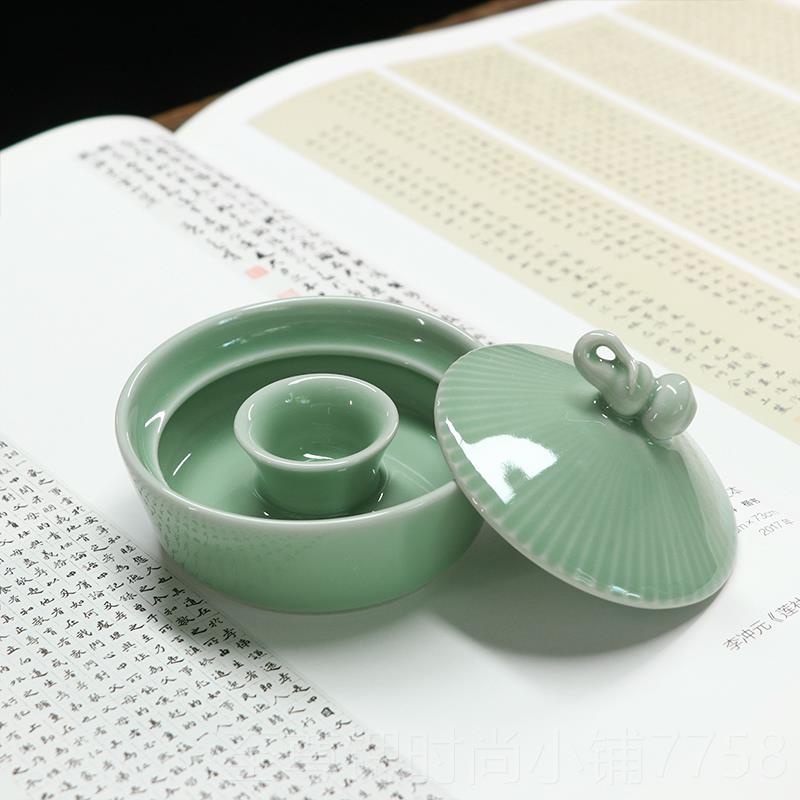正品合三舍 斗笠火锅砚 双圈带盖瓷砚台多功能书法墨碟意墨池创复