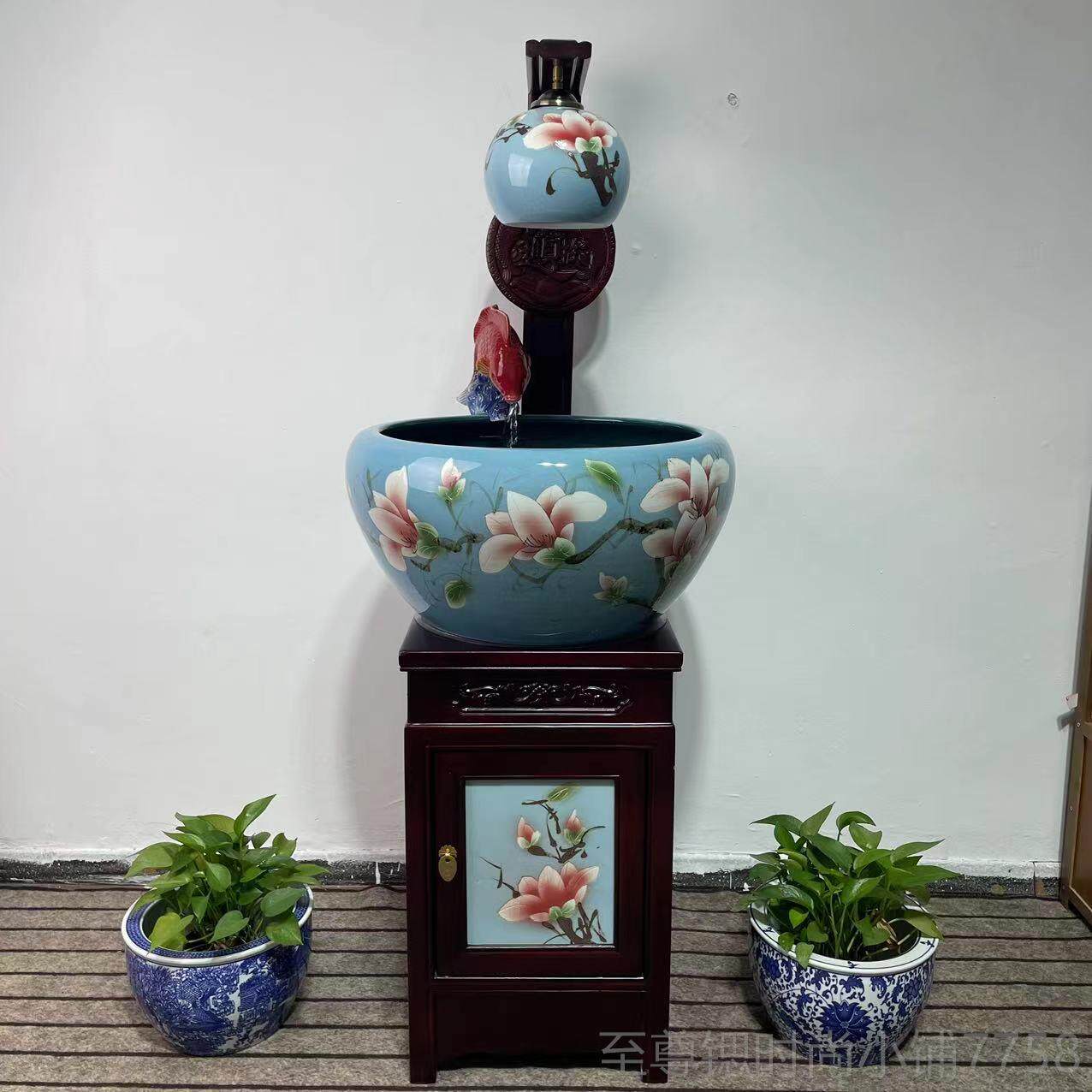 正品景德鱼镇陶瓷鱼柜式金鱼缸缸落室地鱼缸家用玄关客厅养盆办公