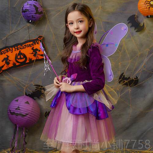 正品万圣儿童服装女花仙子幼公主裙节蓬蓬纱裙童儿园女巫派对服圣