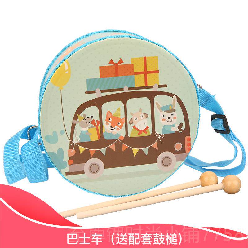 正品儿童带鼓手拍鼓音乐玩具小鼓腰鼓奥宝背宝敲鼓1-3-6岁夫尔乐