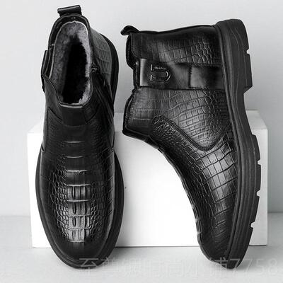 正品棉体皮鞋男款冬季绒真皮马丁靴羊毛皮加毛一温州鞋皮男高级感