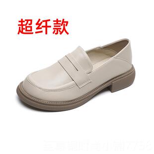 福软女底大童皮鞋黑色J大码初中生单鞋真皮乐鞋一脚蹬K中学生