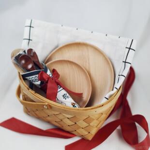 正品八年老原店创设计新礼物篮子礼品盒婚实木餐具乔盘筷子暖房迁