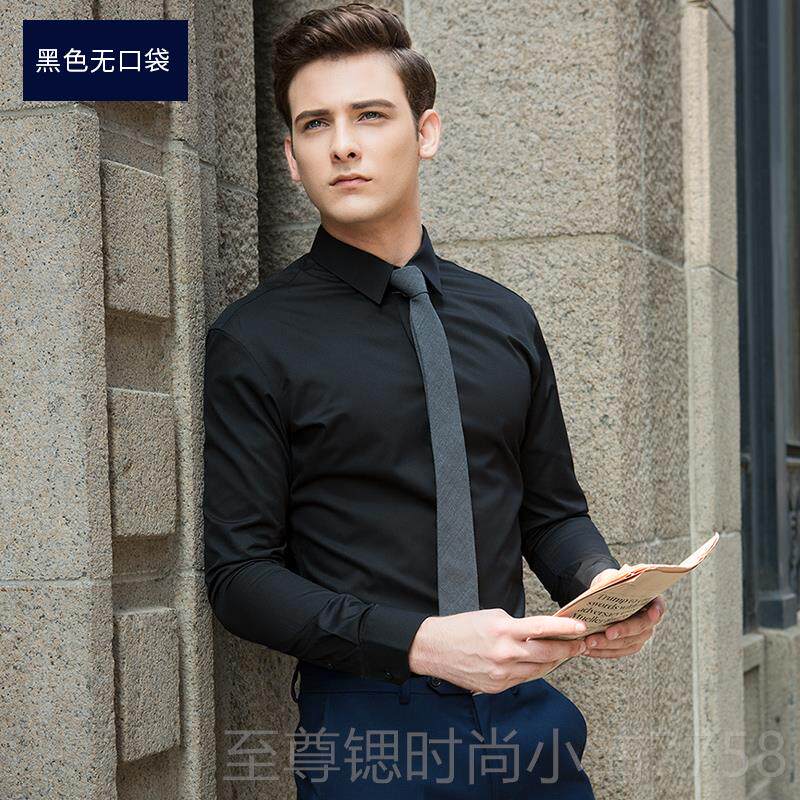 正品白免衬衫男长商袖务修身烫工西作服工装正装高级感结婚伴郎装