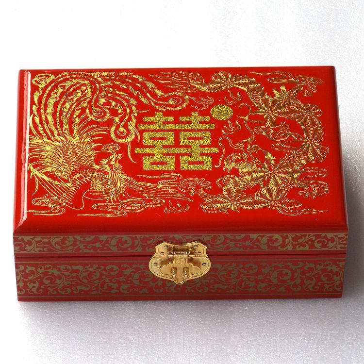 正品复古器双宝层手工珠漆首饰纯盒子木质带锁结婚实木简约收纳盒图片