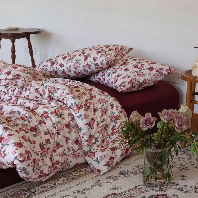 正品针法复古田园风全棉天式竺裸棉印花四件套小碎花睡织棉单双人