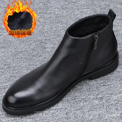 正品头靴层牛皮男鞋冬2024新款潮流真皮季高切帮棉皮鞋男加绒尔西