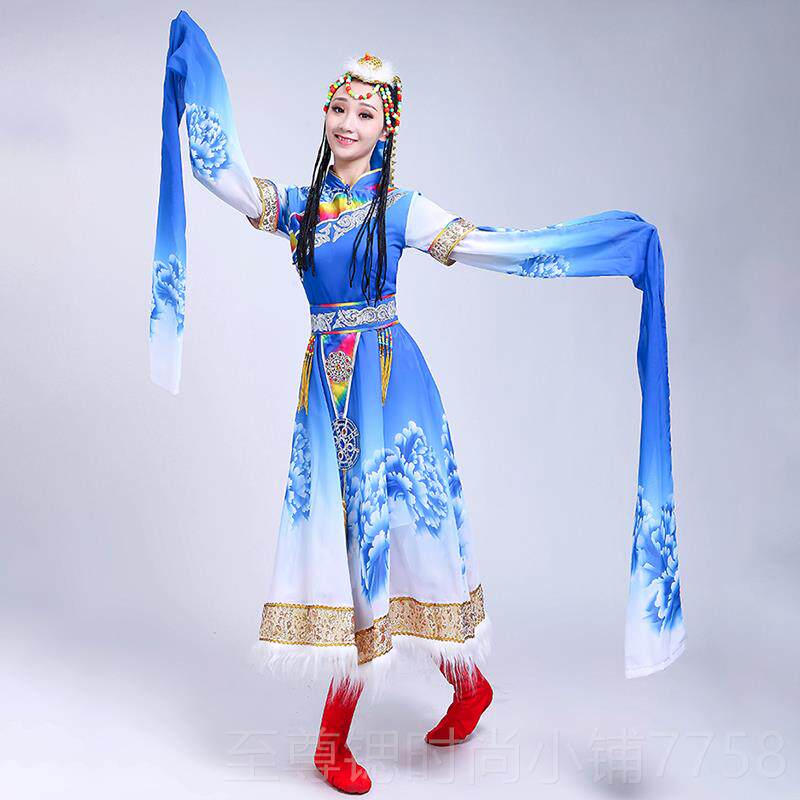 正品藏舞族舞蹈演出装服 女 成水袖人少数民族服饰台长短袖广场舞