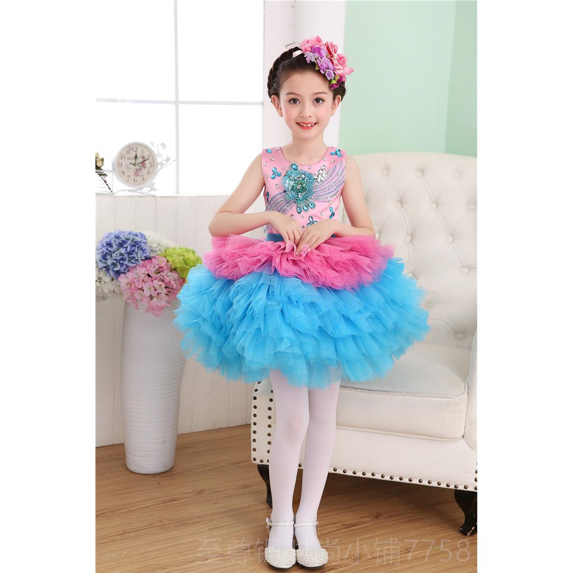正品儿童公主裙连演衣合唱演出服女童现舞代蹈纱裙表幼儿可爱蛋糕