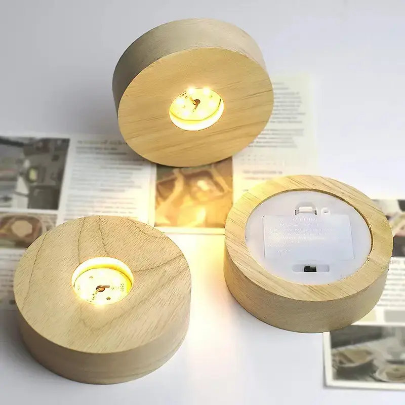 圆形电池盒款实木发光底座LED