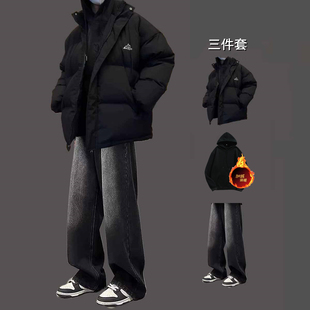棉衣外套男士冬季潮流宽松保暖棉服穿搭一套男生面包服棉袄三件套