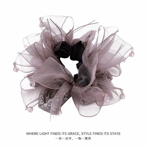 明星同款闪钻蝴蝶结大肠发圈2026年新款高级感气质扎丸子马尾头花