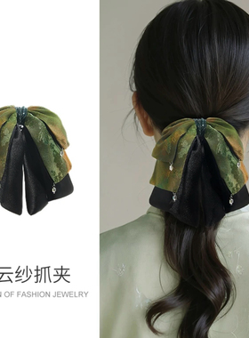 韩版新款【春绮】绿色蝴蝶结抓夹时尚百搭气质小众设计高级感发饰