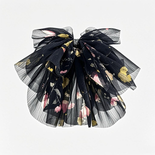 韩版【绒花合欢花蝴蝶结抓夹欧根纱马尾夹小众设计气质氛围感发饰