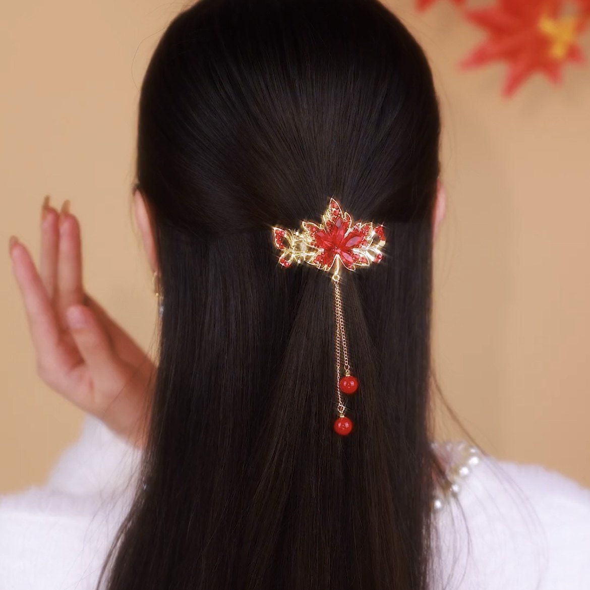 枫叶高马尾夹合金轻奢发夹设计感