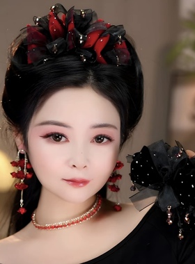 红运当头复古法式水晶云朵抓夹时尚百搭红色鲨鱼夹新年头饰发夹女