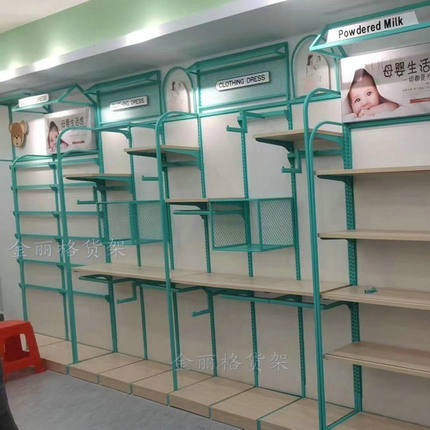 母婴店奶粉展示柜纸品展示架奶粉背柜钢木孕婴用品双面中岛架厂家