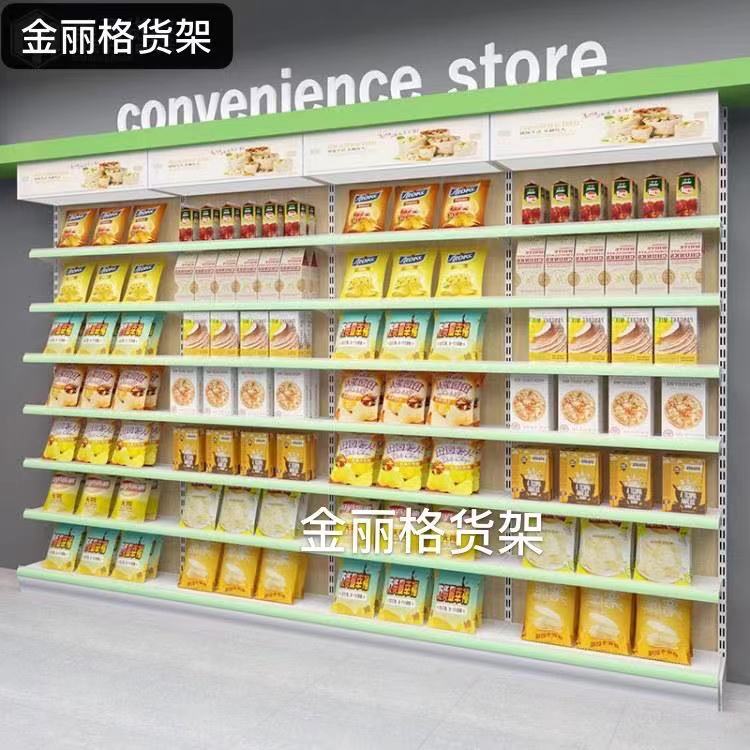 金丽格便利店货架展示架单双面进口食品母婴店木纹质零食中岛展柜