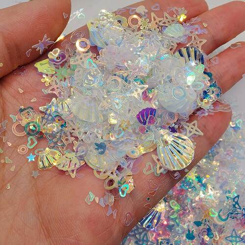 厂家现货混款高闪美甲眼妆亮片手工diy饰品配件填充星星贝壳珠片