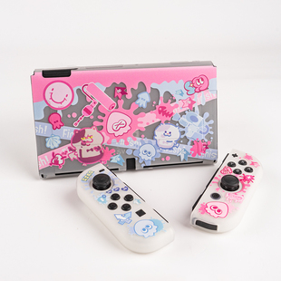 任天堂SWITCH 粉藍(lán)噴射戰(zhàn)士 OLED保護(hù)殼Switch2保護(hù)套可插底座