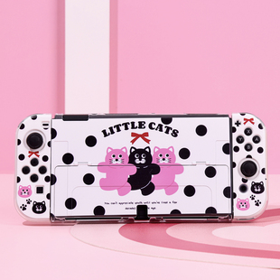 SwitchOLED保护壳硬壳续航版NS续航可插底座壳可开支架 波点猫