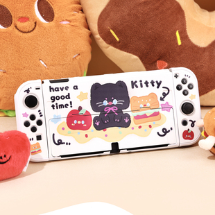 SwitchOLED保护壳硬壳续航版NS续航可插底座壳可开支架 汉堡猫咪