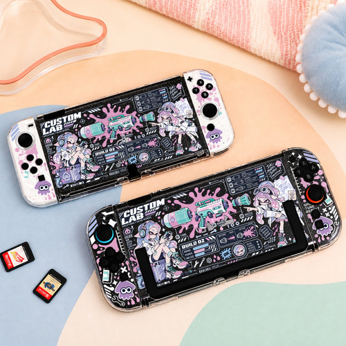 Switch OLED保护壳NS续航Switch2外壳可插底座壳可爱粉紫喷射战士