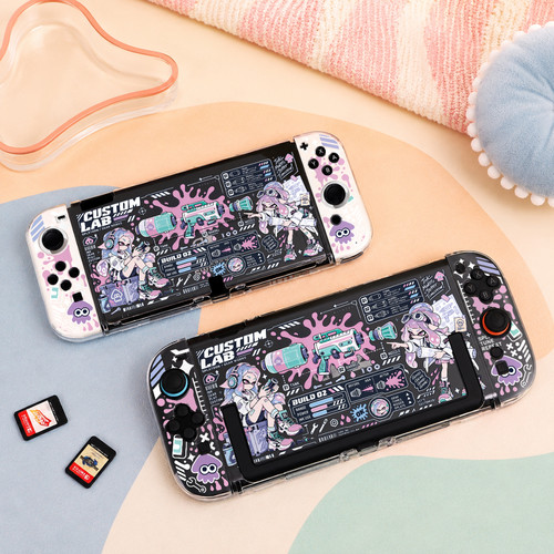 Switch OLED保护壳NS续航Switch2外壳可插底座壳可爱飞机粉紫喷射