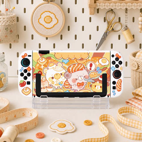 Switch OLED保护壳NS续航Switch2外壳可插底座壳可爱饼干派对白壳