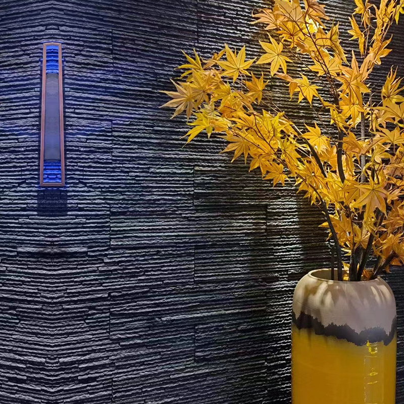 流水石黑色流水文化石青色水幕墙非天然石别墅石水池艺术背景墙